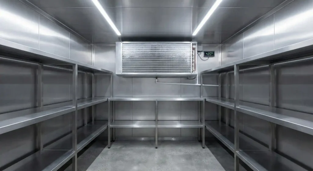High-efficiency cold room chiller unit installed inside a walk-in cooler supporting stable temperature control for cold storage applications