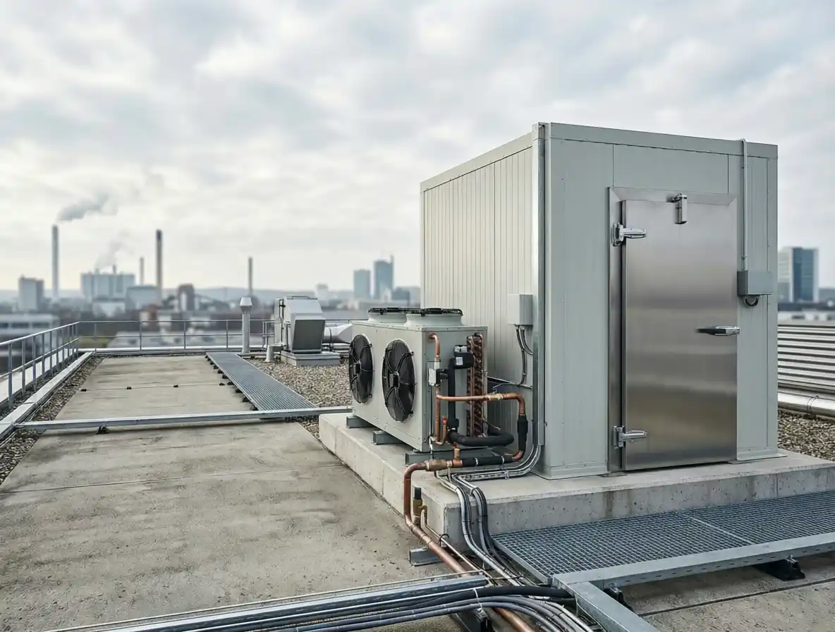 Customised outdoor chiller unit installed on rooftop in UAE with industrial refrigeration system