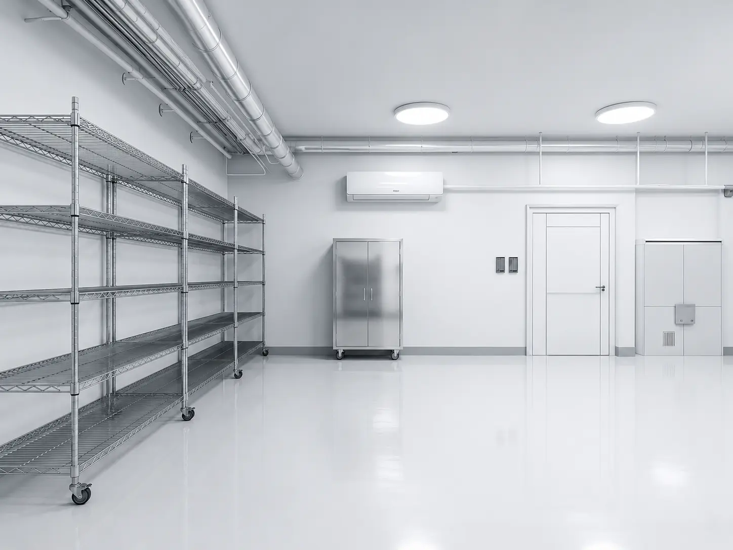 Commercial cold room chiller with stainless steel shelving and temperature control system installed in Dubai