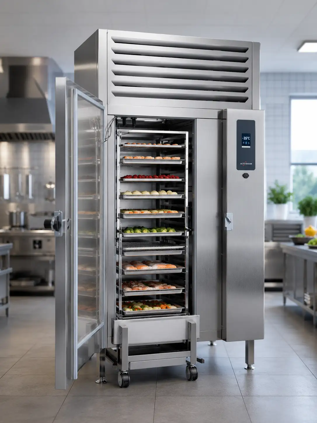 Commercial Kitchen Blast chiller in UAE with multi-tray cooling system for restaurants, catering kitchens, and food production
