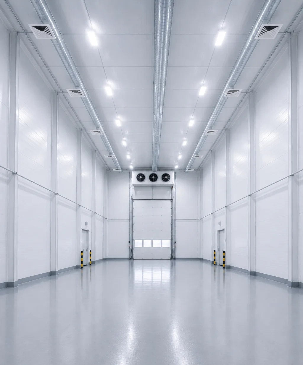 Large cold storage warehouse interior in UAE with insulated panels, ventilation systems, and spacious operational layout for efficient cold chain logistics.