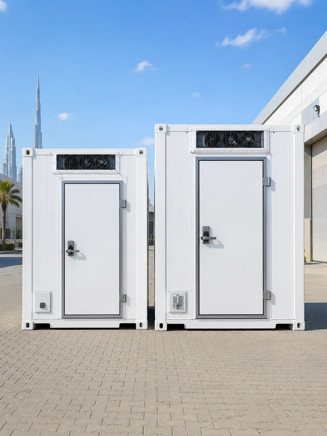 20ft and 40ft container chiller room options in UAE for outdoor cold storage, food storage, logistics, and commercial use.