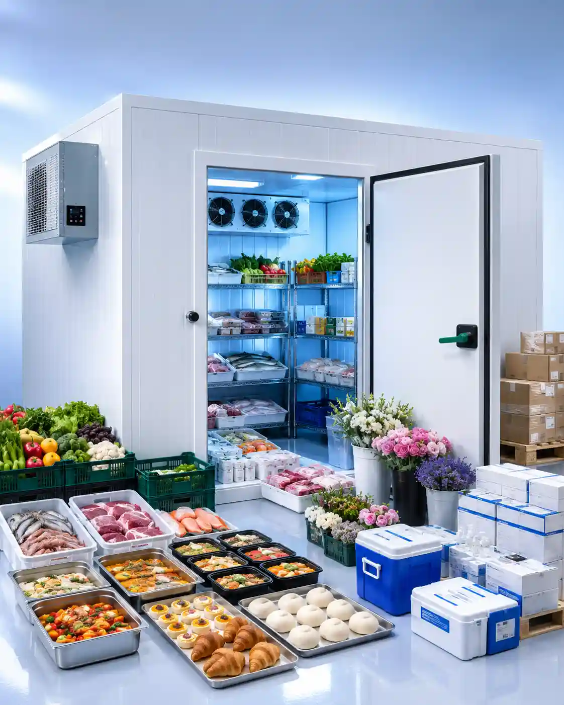 Cold room in UAE storing food, flowers, medicines, seafood and fresh produce