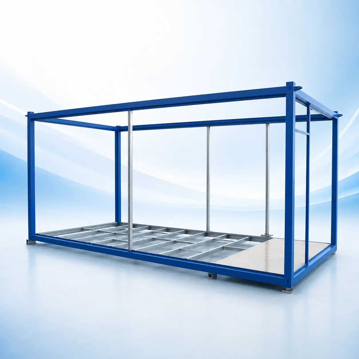 Custom container chiller room frame structure for UAE cold storage manufacturing with base, steel supports, and container build preparation.
