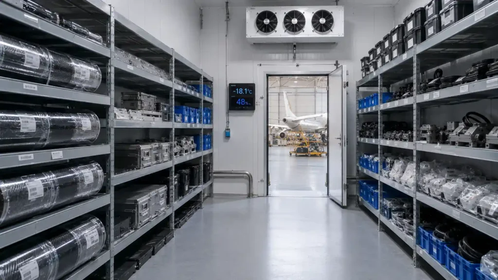 Temperature-controlled cold storage for aviation and aerospace spare parts