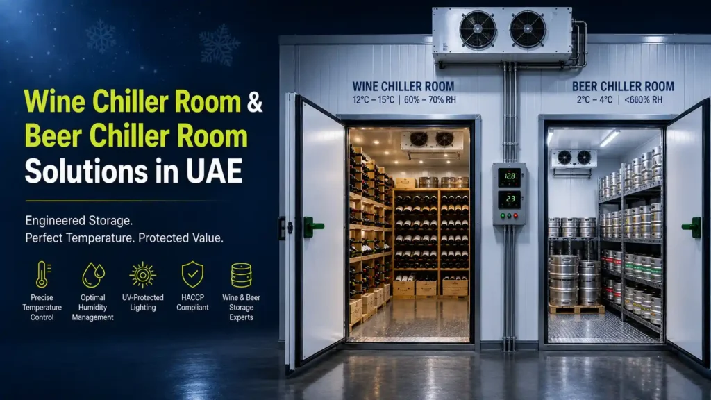 Commercial wine chiller room and beer chiller room solutions for beverage storage in UAE