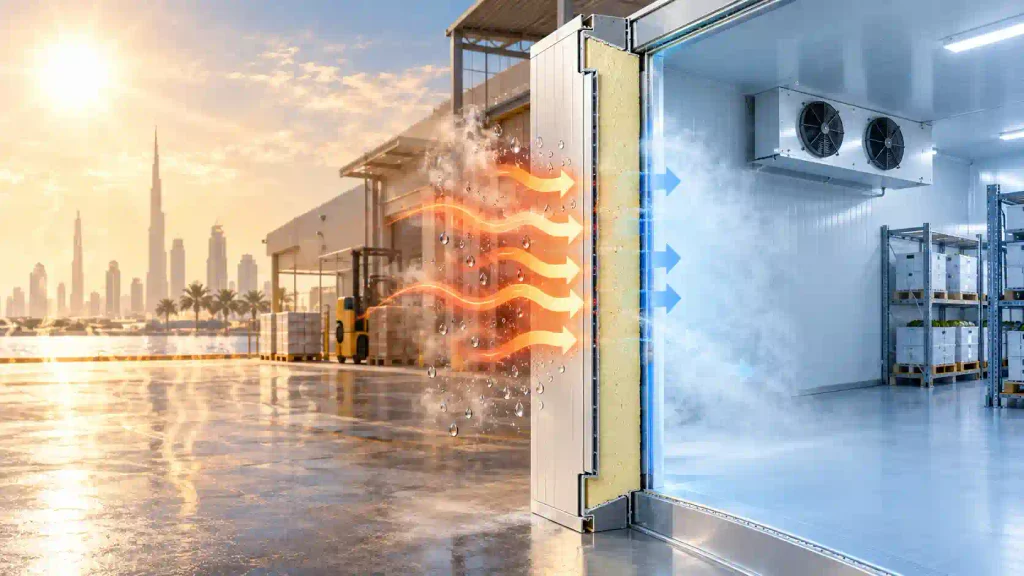 Cold room insulation protecting a walk-in chiller from UAE heat and humidity