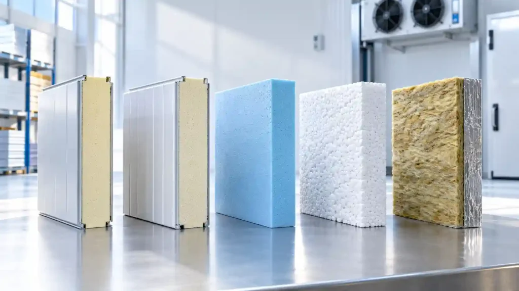 PU, PIR, XPS, EPS and mineral wool insulation materials for walk-in chiller systems