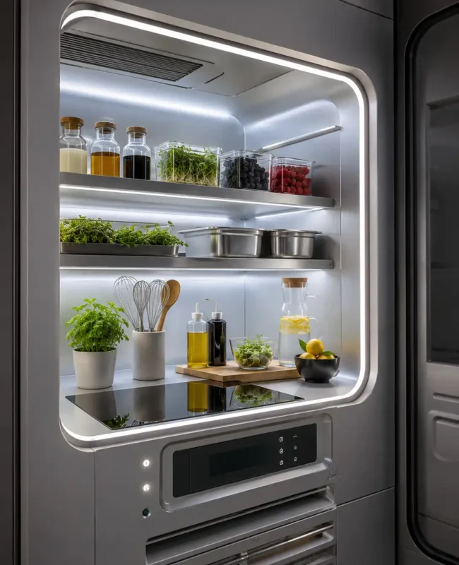 Modern commercial kitchen chiller in UAE with organized food storage and temperature-controlled cooling environment