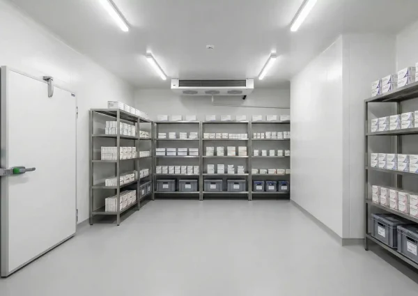 Walk-in chiller room interior for pharmaceutical cold storage in UAE with refrigerated shelving and temperature-controlled commercial cold storage system